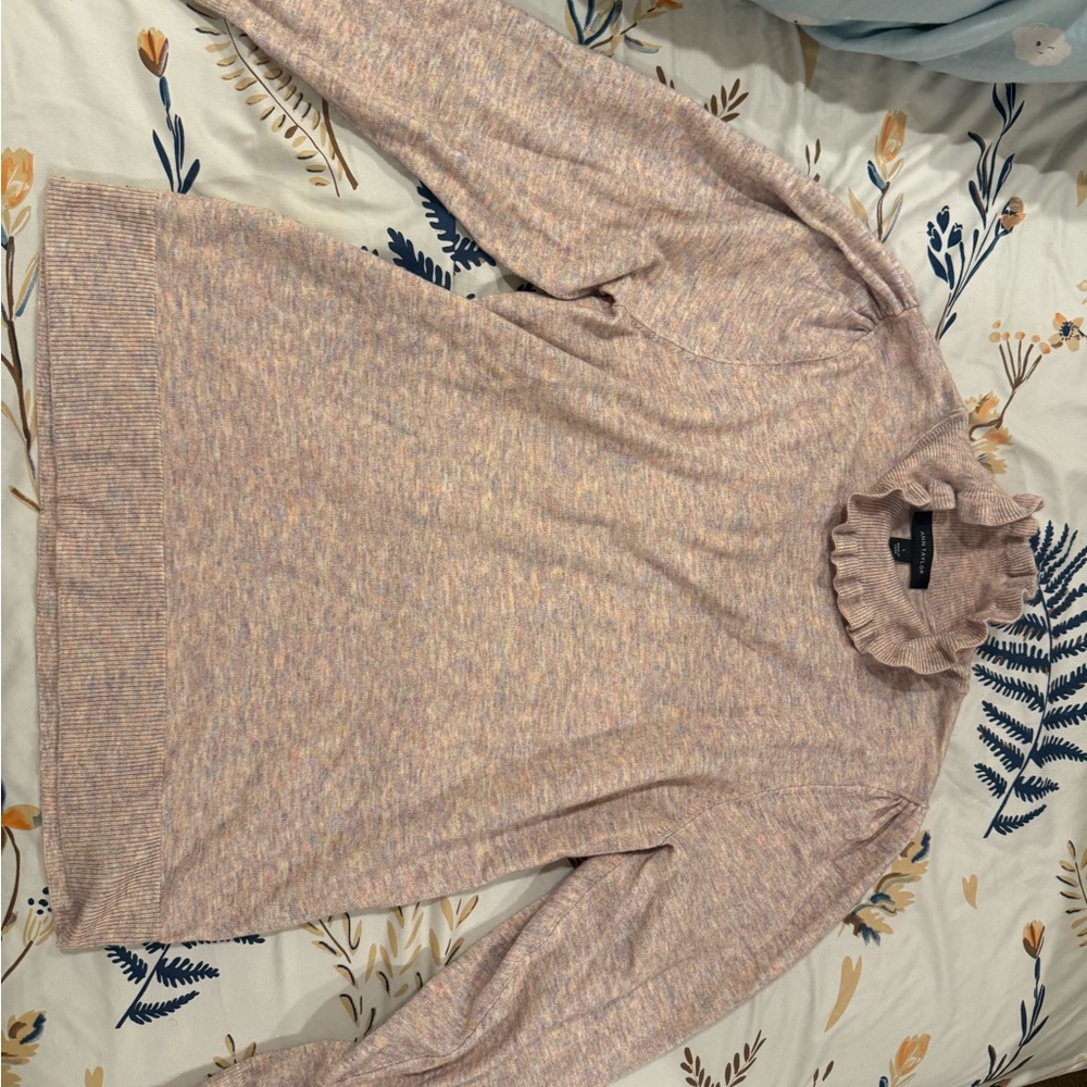 Ann Taylor Soft Pink Ruffled Turtleneck Sweater